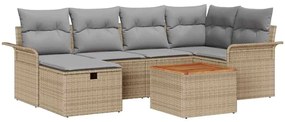 vidaXL Kerti Kanapé Szett párnával tárolóval 7 pcs Bézs Poli rattan