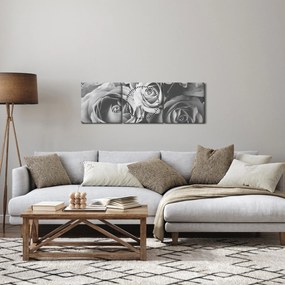 Kép - Rózsa, fekete-fehér (órával) (90x30 cm)