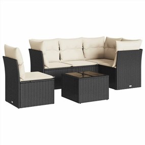 vidaXL 6 részes fekete polyrattan kerti ülőgarnitúra párnákkal