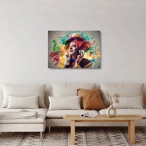 Kép - Női művész fejhallgatóval (üvegen) (70x50 cm)