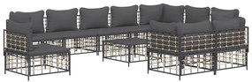 11 részes antracitszürke polyrattan kerti ülőgarnitúra párnával