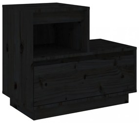 2 db fekete tömör fenyőfa éjjeliszekrény 60 x 34 x 51 cm