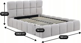 Ágy 140x200 cm méretben, ágyneműtartóval, szürke színben, bouclé kárpittal MURCJA