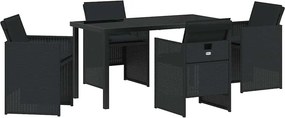 vidaXL Kert étkező szett párnával 5 pcs Fekete polirattan