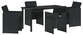 vidaXL Kert étkező szett párnával 5 pcs Fekete polirattan