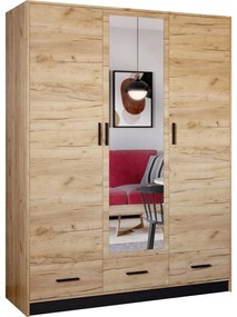 SANNA gardróbszekrény tükörrel, 150x215 cm, craft tölgy