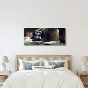 Kép - hajó a sziklák között (120x50 cm)