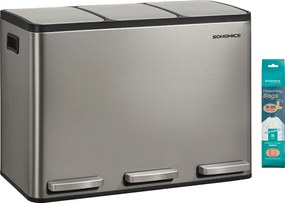 SONGMICS 3 x 15L szelektív konyhai szemetes, lágy záródás, ezüst