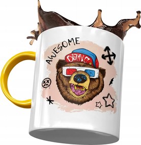 Sárga bögre macival Aranyos mackó ajándék fényképes nyomtatással