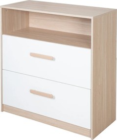 Fehér-natúr színű gyerek komód pelenkázó feltéttel, tölgyfa dekorral 88x98x75 cm Cabane – Roba