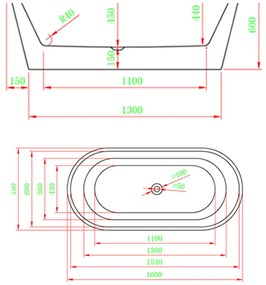 Noa szabadon álló fürdőkád 160x75x56 cm