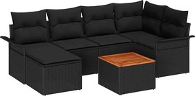 vidaXL Kerti Kanapé Szett párnával 7 pcs Fekete polirattan