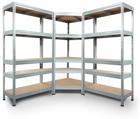 Sarokpolc rendszer 1800x700x450x355 mm, 2x 1800x900x450 mm, horganyzott 5 polcos, teherbírás 2500 kg