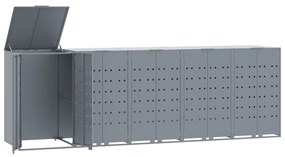 szürke acél kerekes tároló 5 szemeteskukához 345 x 79 x 117 cm