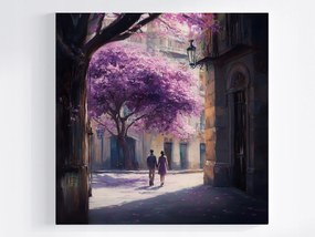 Poszter Akvarell Város Lila Fa Pár Séta 80x80
