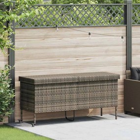 szürke polyrattan kerti tárolóláda kerekekkel 160x55x75 cm