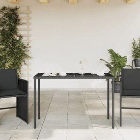 fekete polyrattan üveglapos kerti asztal 115x54x74 cm