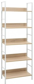5 szintes tölgyszínű szerelt fa könyvespolc 60x27,6x158,5 cm