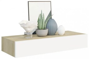 tölgyszínű és fehér MDF fiókos fali polc 60 x 23,5 x 10 cm