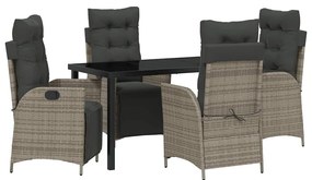 vidaXL Kert étkező szett párnával 5 pcs Szürke polirattan