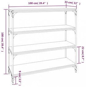 füstös tölgy színű szerelt fa/acél könyvszekrény 100x33x100 cm
