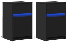 2 db fekete szerelt fa éjjeliszekrény LED-fényekkel