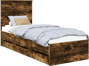 vidaXL Ágykeret fiókkal tárolóval Füstölt tölgy 75 x 190 cm Mérnöki Fa