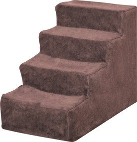 PawHut 4 Lépcsős Kisállat Lépcső, Levehető és Mosógépben Mosható Borítással Ágyhoz és Kanapéhoz 60x35x44 cm Barna | Aosom