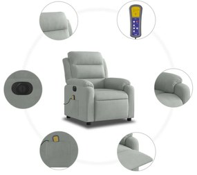 világosszürke bársony elektromos dönthető masszázsfotel