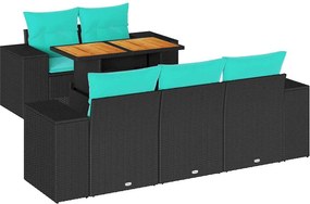 vidaXL 6 részes fekete polyrattan kerti ülőgarnitúra párnákkal