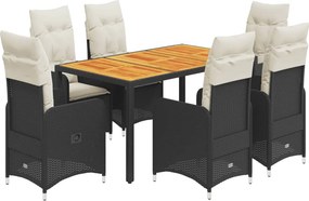 vidaXL 7 részes fekete polyrattan kerti bisztrógarnitúra párnákkal