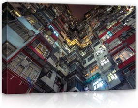 Vászonkép 60x40 Városi sűrűség épület magasság udvar ablak fény éjszaka