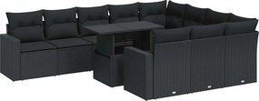 vidaXL 11 részes fekete polyrattan kerti ülőgarnitúra párnákkal