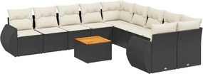 vidaXL 11 részes fekete polyrattan kerti ülőgarnitúra párnákkal