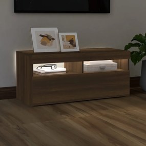 barna tölgyszínű TV-szekrény LED-világítással 90 x 35 x 40 cm