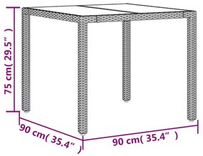 vidaXL 5 részes fekete polyrattan/üveg kerti étkezőgarnitúra párnákkal