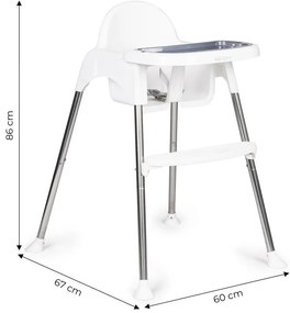 Etetőszék 2 az 1-ben tálcával övekkel fehér