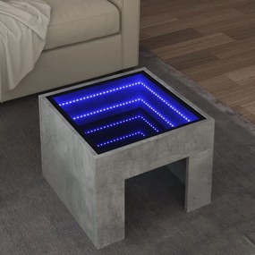 Betonszürke végtelen hatású LED-es dohányzóasztal 40x40x30 cm