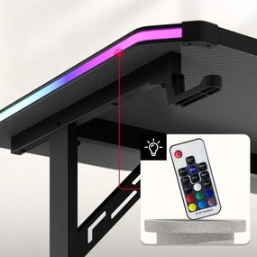 Gamer asztal, elektromos íróasztal Hero RGB fekete carbon 140 x 60 cm