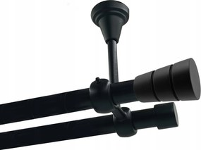 Dupla függönykarnis Mennyezeti Fém 19+19mm Fekete 200cm Basic Henger Kerekek Nélkül