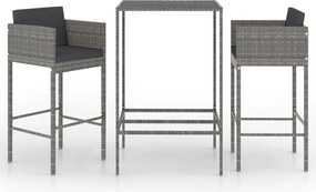 vidaXL 3 részes szürke polyrattan kerti bárszett párnákkal