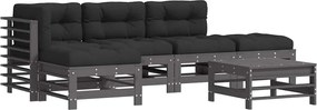 vidaXL 6 részes szürke tömör fa kerti társalgószett párnákkal