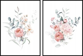 Virágok levelek grafika botanika 2db 30x40cm diptikus poszter a nappaliba