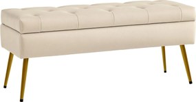 HOMCOM Tároló Pad Szülelt Üléssel, Fedeles Otthon, Ágy Pad Velúr Hatással, 102 x 35 x 43 cm Beigében | Aosom