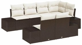 Kerti Kanapé Szett 7 pcs Barna és krémszínű Poli rattan