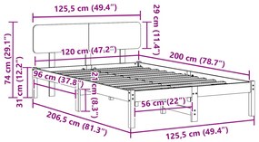 ágykeret fejtámlával Fehér 120x200 cm Tömör fenyőfa