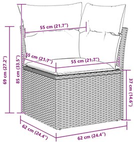 9 Részes Kerti Kanapé Szett Párnákkal Szürke Poli Rattan