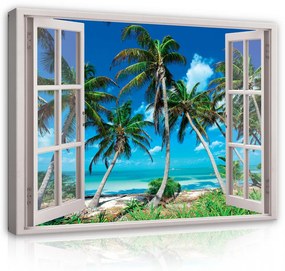 Vászonkép, Kilátás az ablakból, pálmafák, 60x40 cm méretben