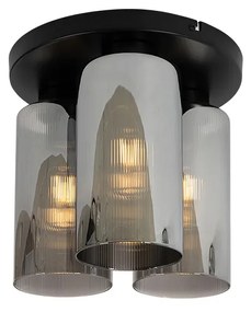 Art Deco mennyezeti lámpa fekete füstüveggel 3 fényű - Laura