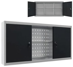 vidaXL szürke és fekete ipari stílusú fém fali szerszámos szekrény